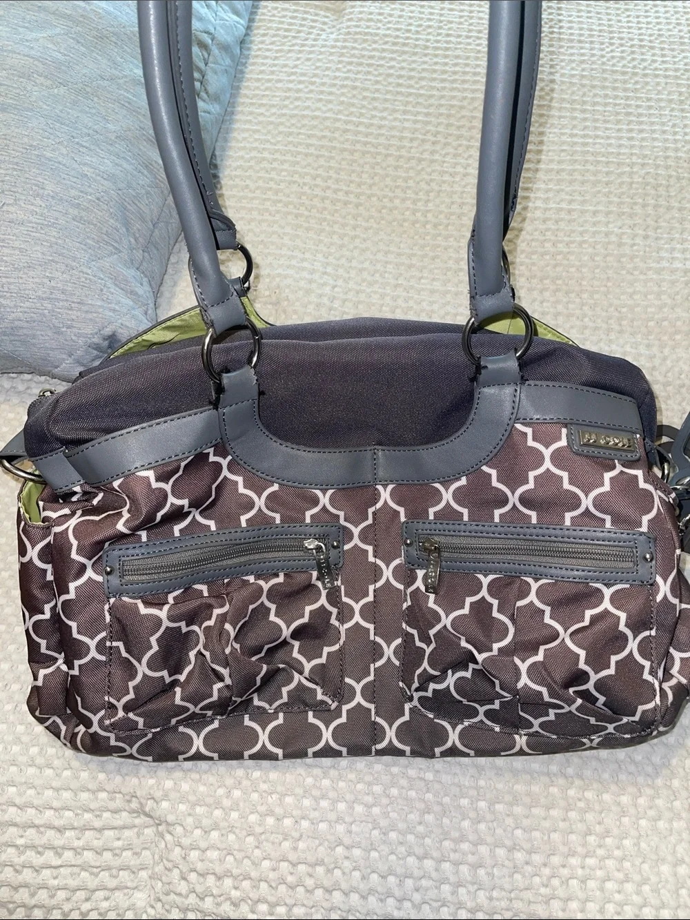 JJ Cole Grey & White Pattern Convertible Baby Bag with Accessories